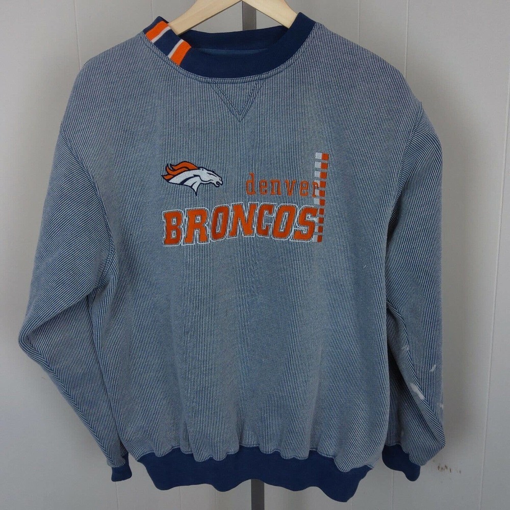 VTG LOGO ATHLETIC DENVER BRONCOS SZ L Stripe Sweater Pull Over Jumper Crew Neck
